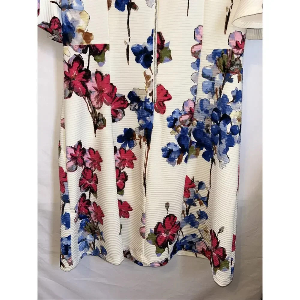 Julian Taylor New York Womens 14 Floral Shift Dress Ivory Pink Short Sleeve - Picture 6 of 10